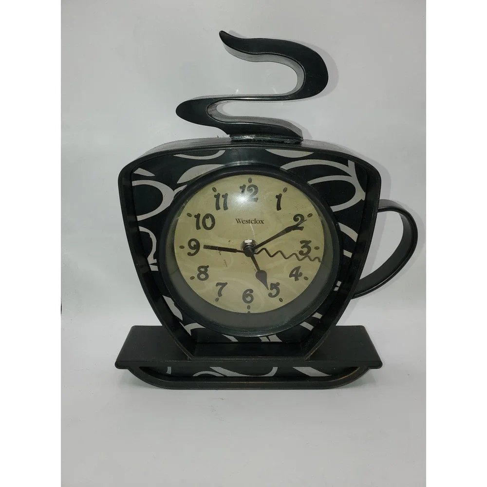 Westclox Coffee Cup Wall Clock Black White Steaming Mug Kitchen Decor 0820